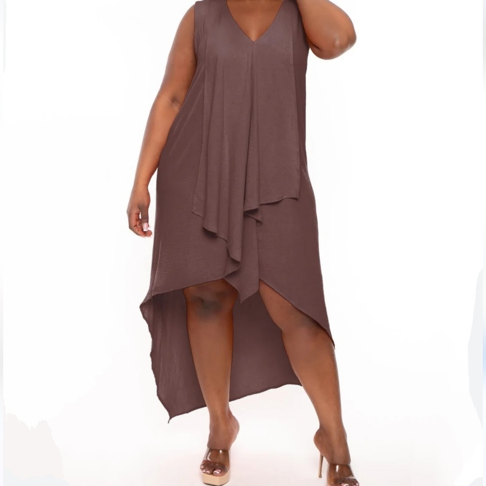 JADE by JANE High Low Ruffle Sleeveless Maxi Dress Chocolate Brown 2X NWOT